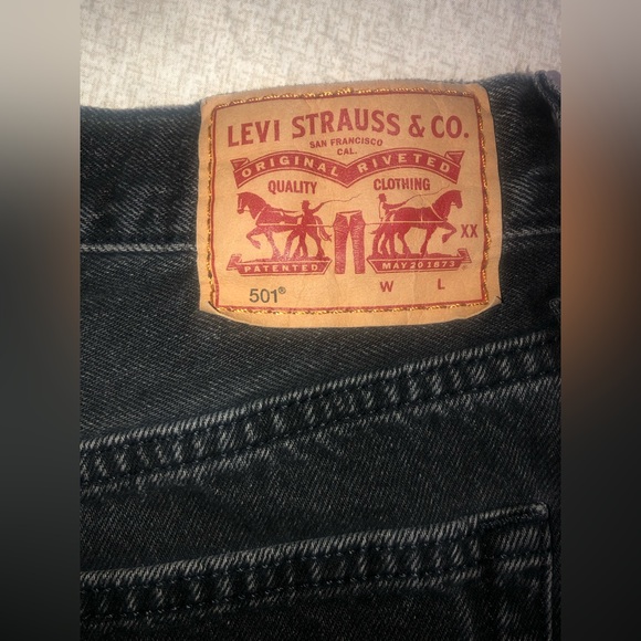 Levi’s 501 High Waist Button Fly Cutoff Jean Shorts women’s 30” Black Daisy Duke - Picture 12 of 12